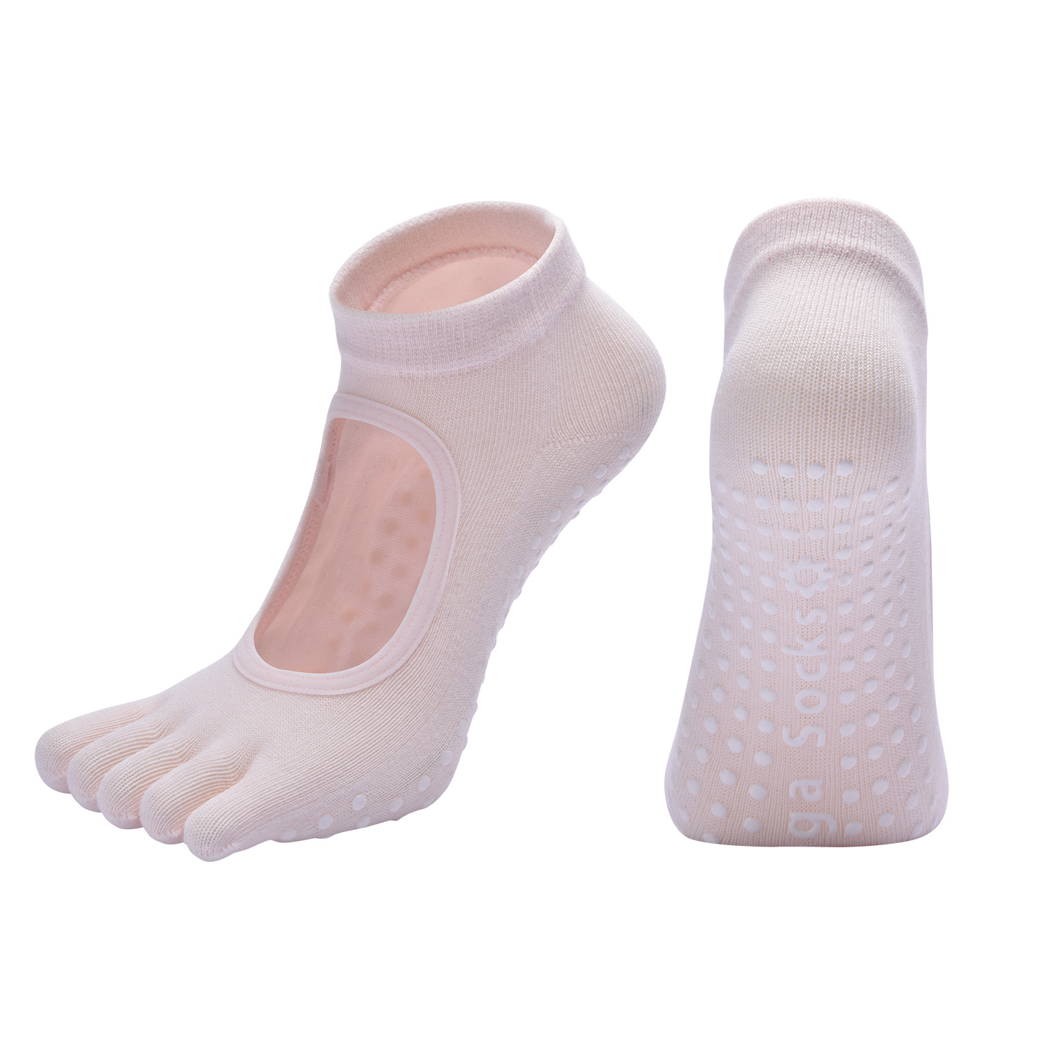 Pink 3-Pack Women%27s Non-Slip Five-Finger Yoga Socks - Open Back Combed Cotton Pilates & Fitness Grip Socks for Professional Exercise
