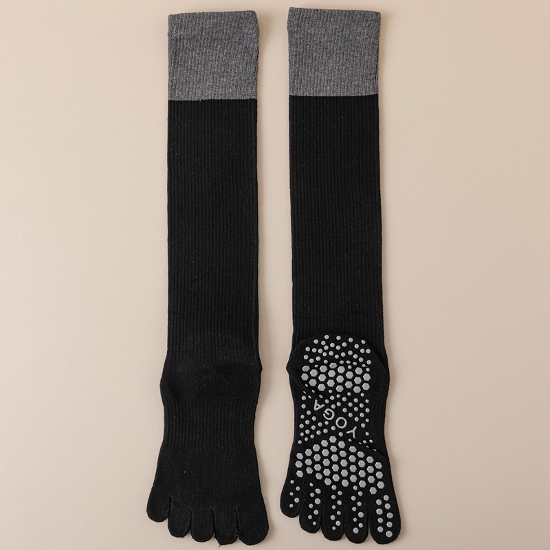 Black 2PCS Women%27s Professional Five-Finger Compression Calf Socks - High-Performance Knee-High Non-Slip Grip Socks for Yoga