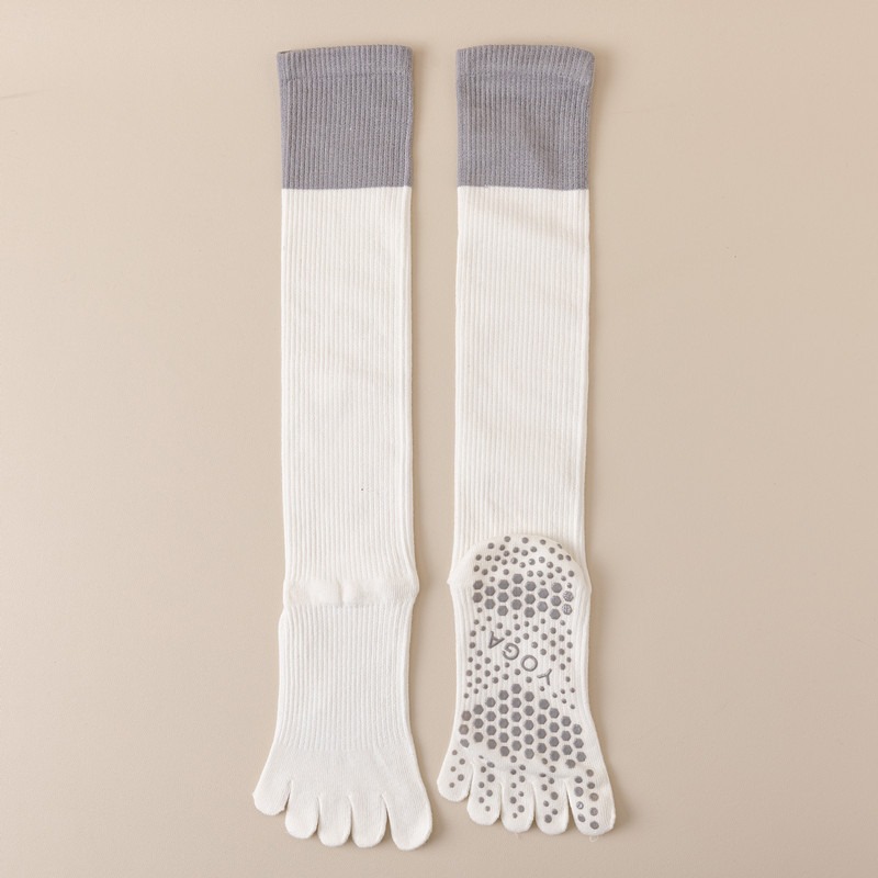 White 2PCS Women%27s Professional Five-Finger Compression Calf Socks - High-Performance Knee-High Non-Slip Grip Socks for Yoga