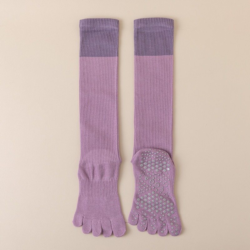 Purple 2PCS Women%27s Professional Five-Finger Compression Calf Socks - High-Performance Knee-High Non-Slip Grip Socks for Yoga