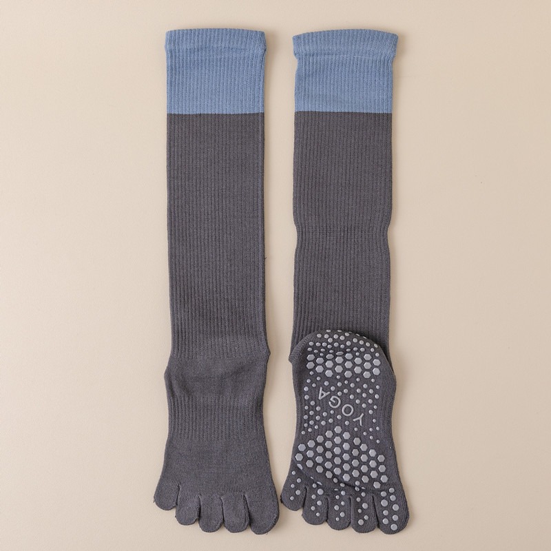 Grey 2PCS Women%27s Professional Five-Finger Compression Calf Socks - High-Performance Knee-High Non-Slip Grip Socks for Yoga