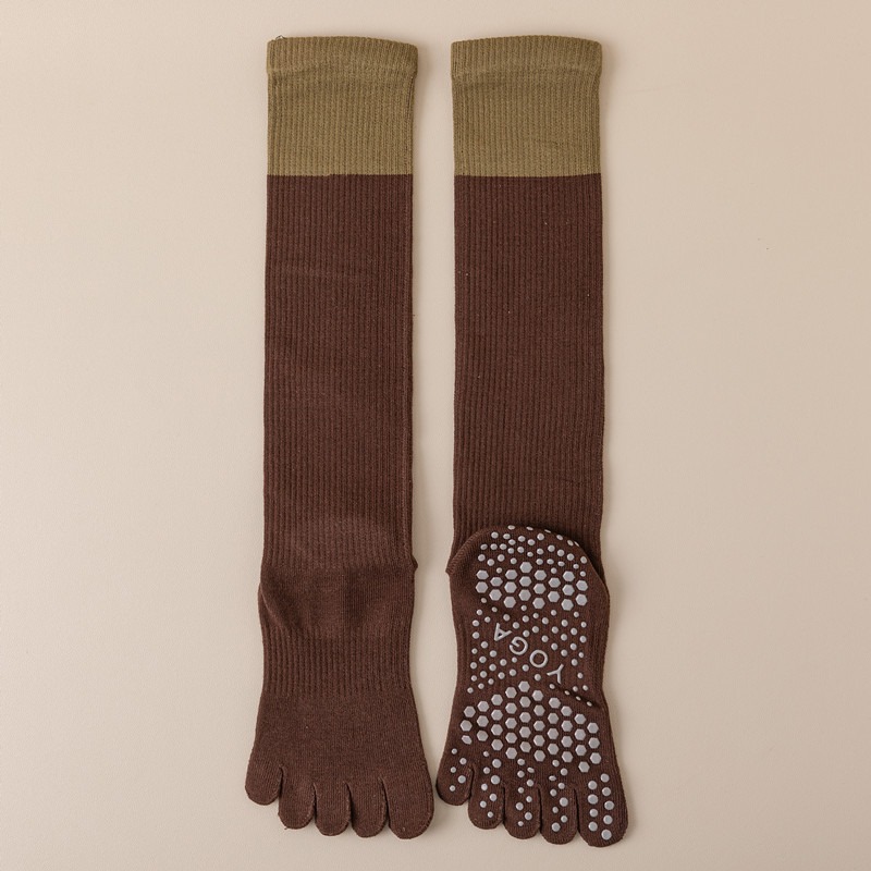 Coffee 2PCS Women%27s Professional Five-Finger Compression Calf Socks - High-Performance Knee-High Non-Slip Grip Socks for Yoga
