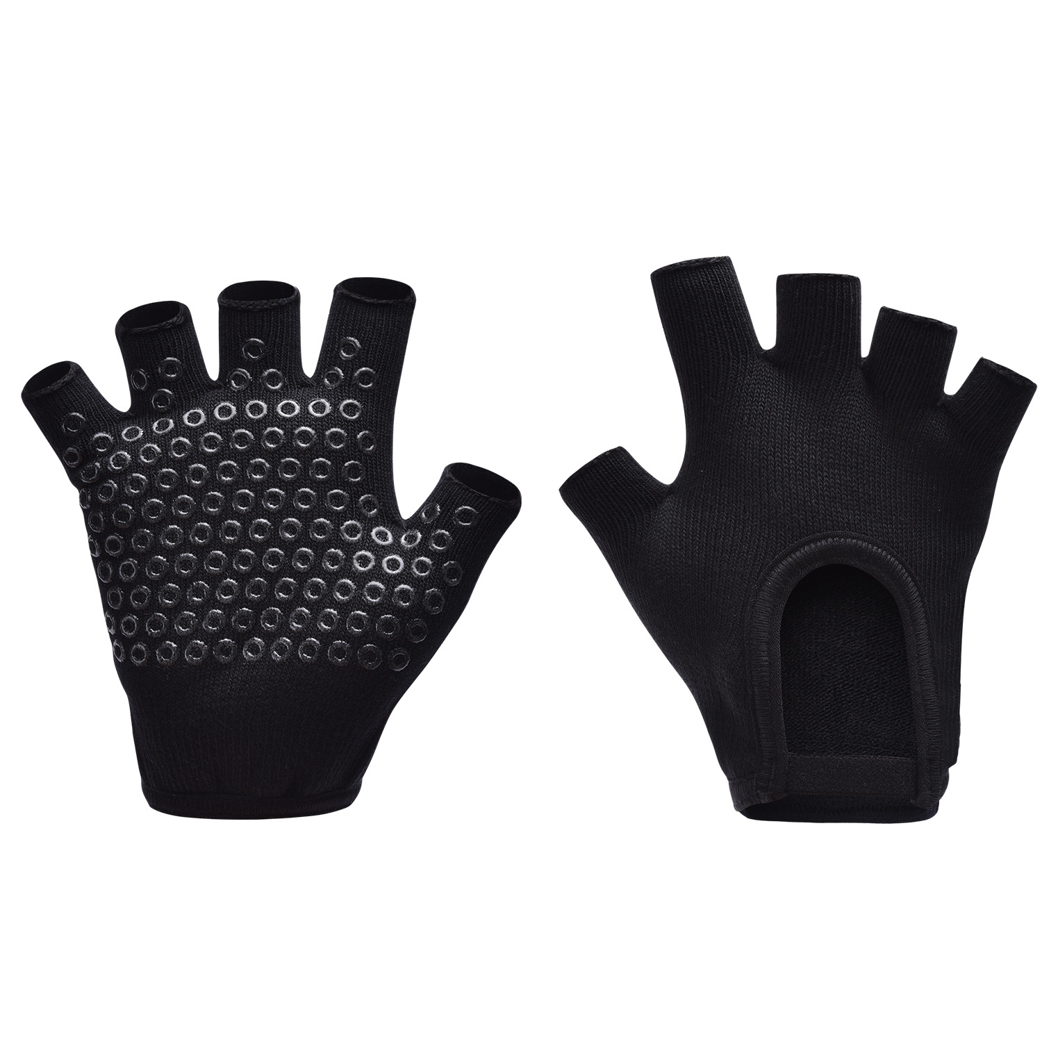 Black 2-Pack Women%27s Non-Slip Yoga Gloves - Open Back Half Finger Cotton Stretchy Grip Gloves for Aerial Yoga