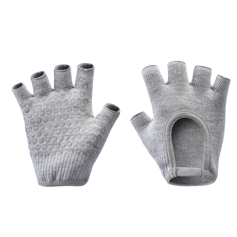 Grey 2-Pack Women%27s Non-Slip Yoga Gloves - Open Back Half Finger Cotton Stretchy Grip Gloves for Aerial Yoga