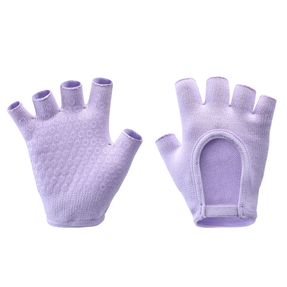 Purple 2-Pack Women%27s Non-Slip Yoga Gloves - Open Back Half Finger Cotton Stretchy Grip Gloves for Aerial Yoga