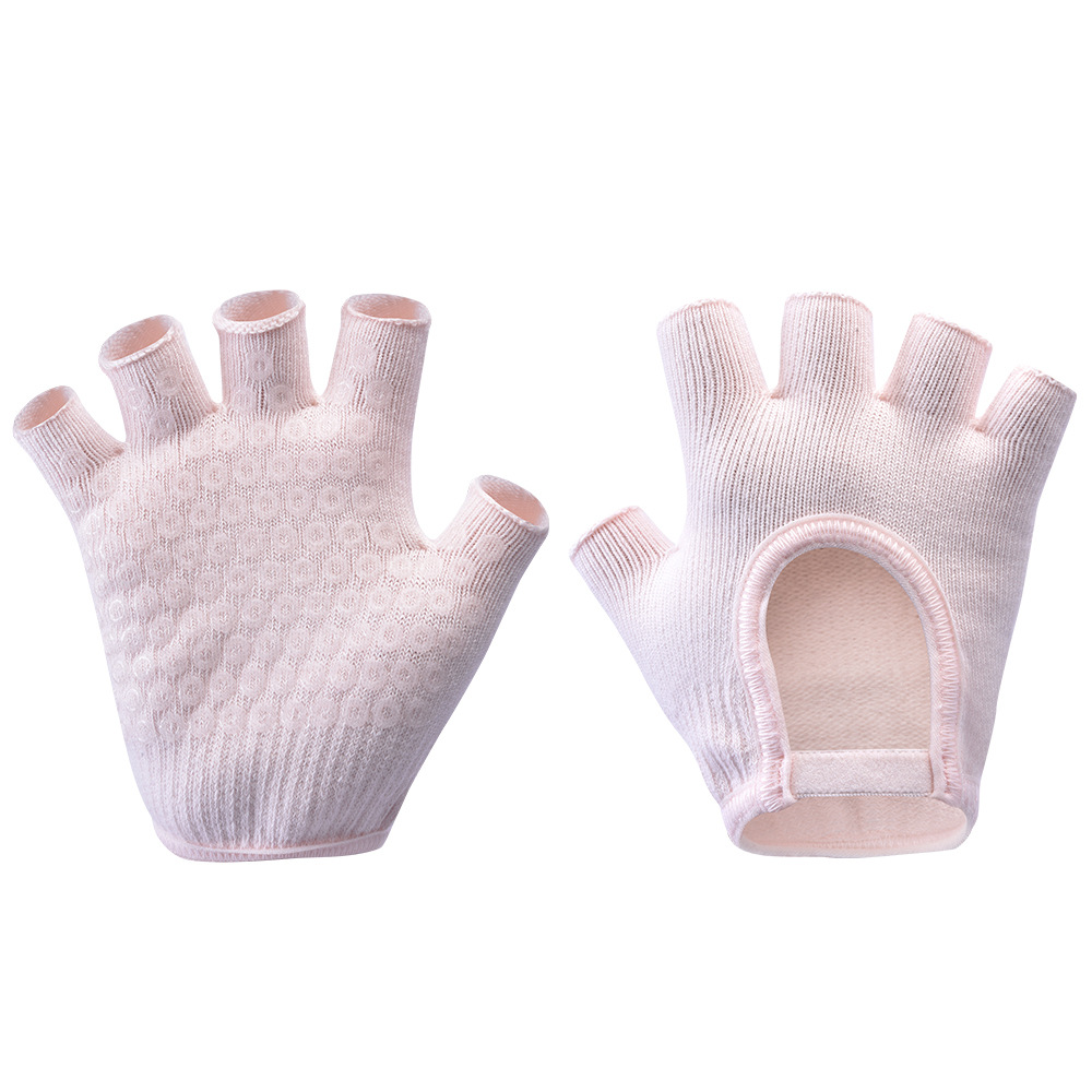 Pink 2-Pack Women%27s Non-Slip Yoga Gloves - Open Back Half Finger Cotton Stretchy Grip Gloves for Aerial Yoga