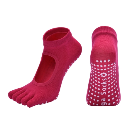 Rose Red 3-Pack Women%27s Non-Slip Five-Finger Yoga Socks - Open Back Combed Cotton Pilates & Fitness Grip Socks for Professional Exercise Rose Red 3-Pack Women%27s Non-Slip Five-Finger Yoga Socks - Open Back Combed Cotton Pilates & Fitness Grip Socks for Professional Exercise