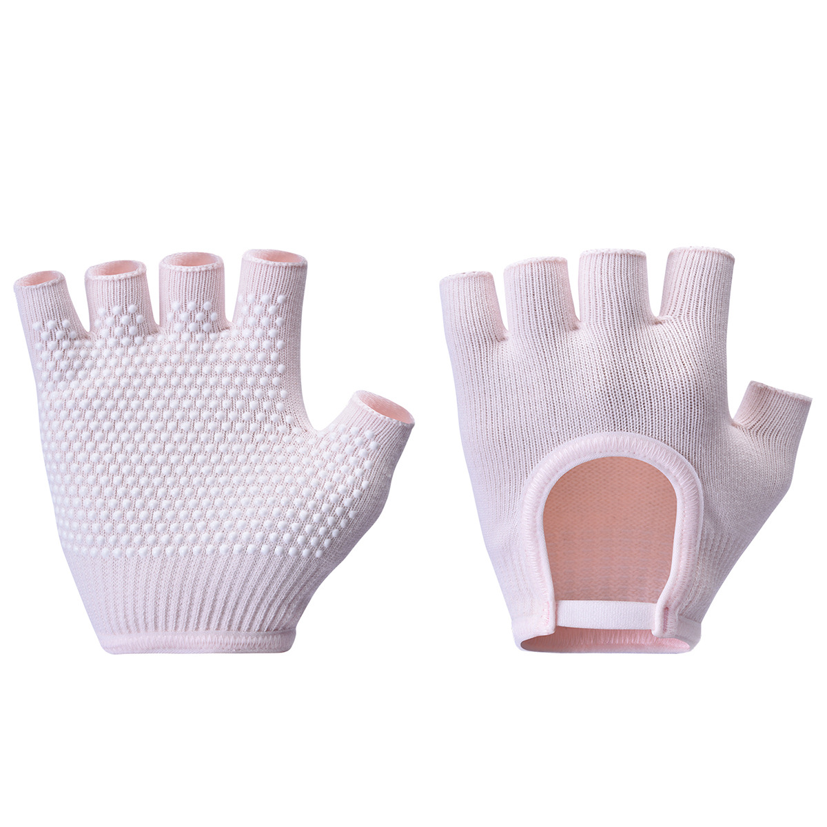 Pink 2-Pack Women%27s Non-Slip Yoga Gloves - Open Back Half Finger Cotton Stretchy Grip Gloves for Aerial Yoga