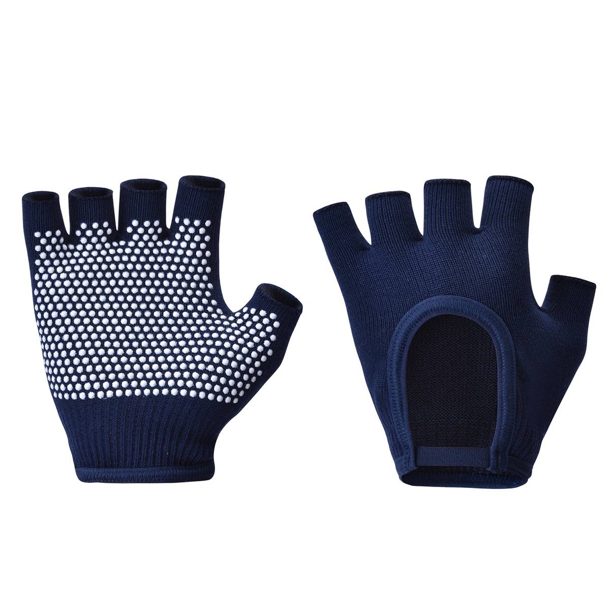 Navy Blue 2-Pack Women%27s Non-Slip Yoga Gloves - Open Back Half Finger Cotton Stretchy Grip Gloves for Aerial Yoga