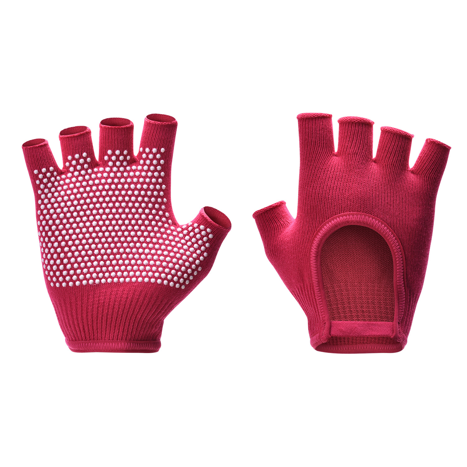 Rose Red 2-Pack Women%27s Non-Slip Yoga Gloves - Open Back Half Finger Cotton Stretchy Grip Gloves for Aerial Yoga