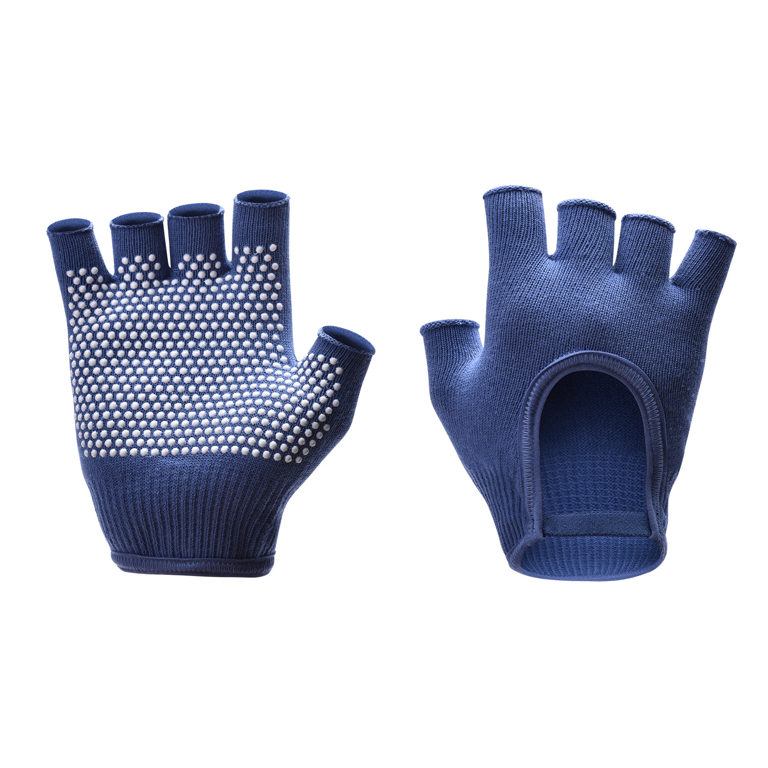 Dark Blue 2-Pack Women%27s Non-Slip Yoga Gloves - Open Back Half Finger Cotton Stretchy Grip Gloves for Aerial Yoga