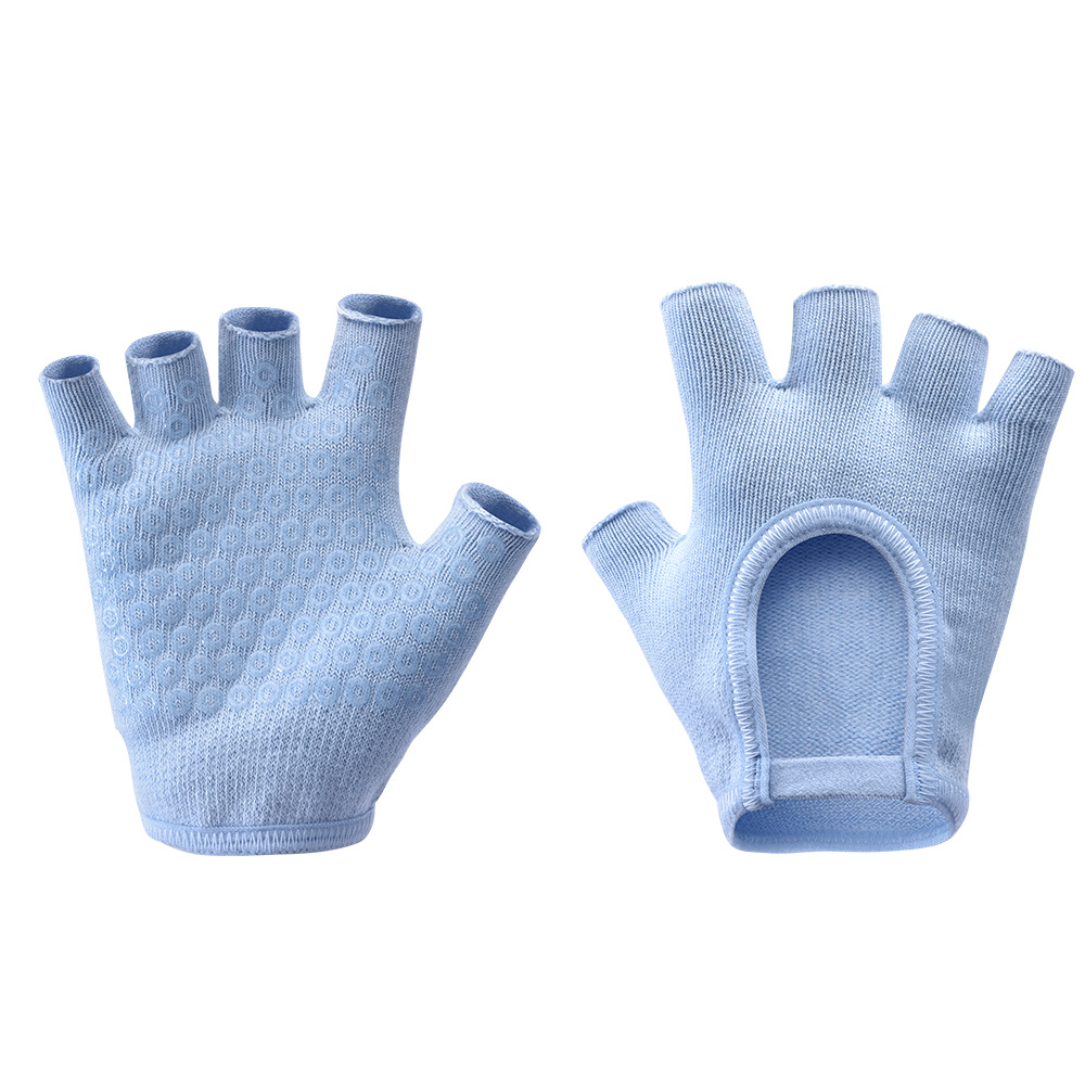 Blue 2-Pack Women%27s Non-Slip Yoga Gloves - Open Back Half Finger Cotton Stretchy Grip Gloves for Aerial Yoga