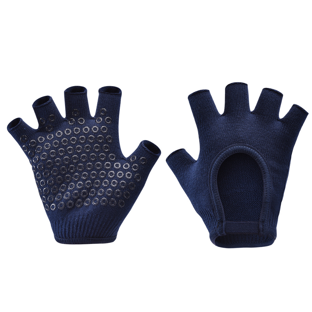 Navy Blue 2-Pack Women%27s Non-Slip Yoga Gloves - Open Back Half Finger Cotton Stretchy Grip Gloves for Aerial Yoga