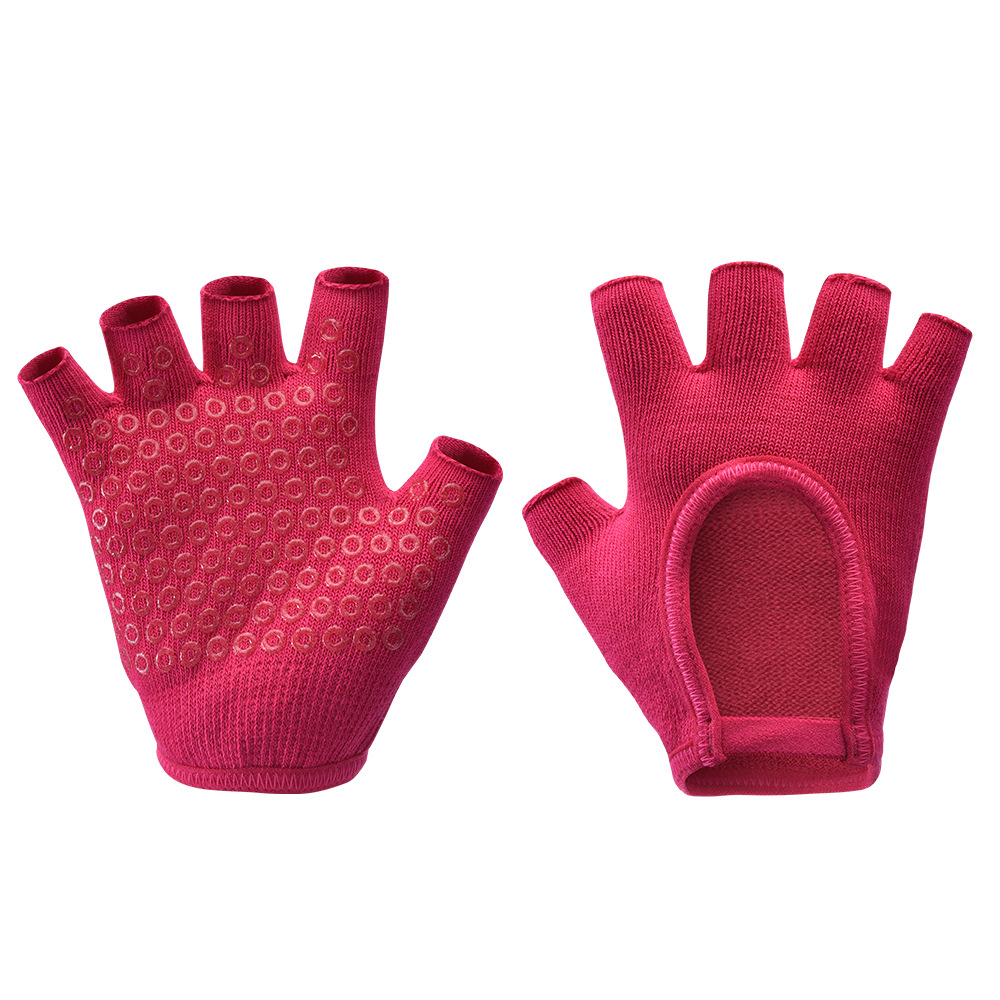 Rose Red 2-Pack Women%27s Non-Slip Yoga Gloves - Open Back Half Finger Cotton Stretchy Grip Gloves for Aerial Yoga
