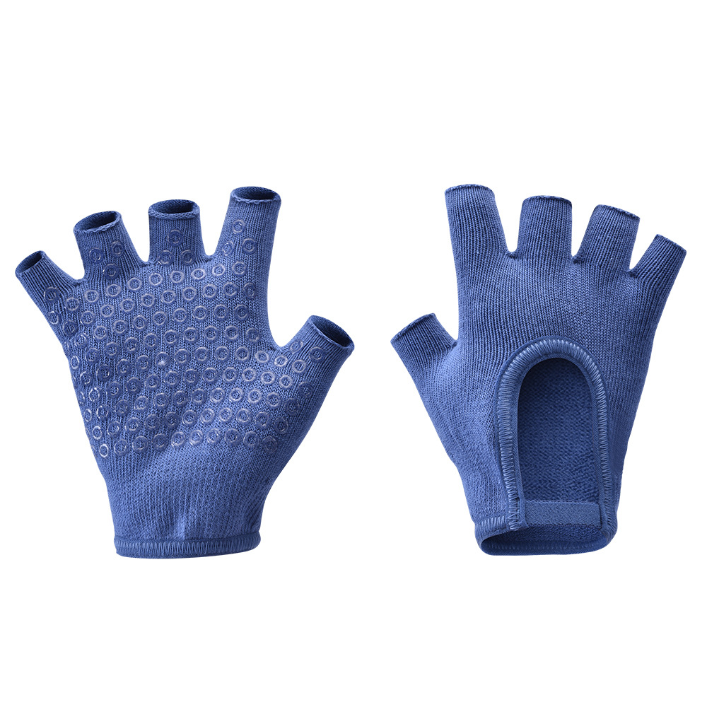 Dark Blue 2-Pack Women%27s Non-Slip Yoga Gloves - Open Back Half Finger Cotton Stretchy Grip Gloves for Aerial Yoga