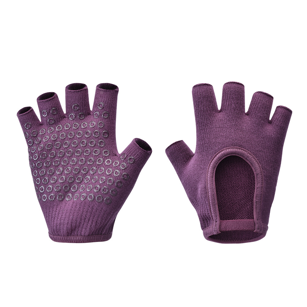 Purple 2-Pack Women%27s Non-Slip Yoga Gloves - Open Back Half Finger Cotton Stretchy Grip Gloves for Aerial Yoga