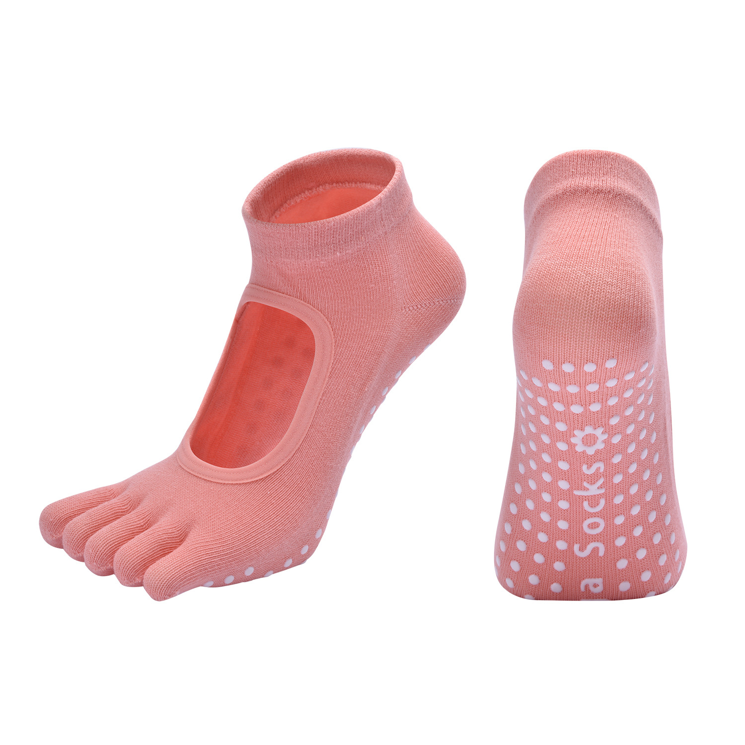 Orange 3-Pack Women%27s Non-Slip Five-Finger Yoga Socks - Open Back Combed Cotton Pilates & Fitness Grip Socks for Professional Exercise