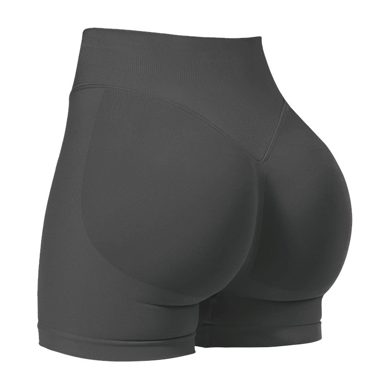 XL Grey High-Elastic Hip Yoga Shorts - Seamless Mid-Intensity Pilates Workout Shorts