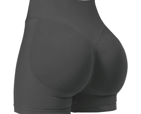 XXL Grey High-Elastic Hip Yoga Shorts - Seamless Mid-Intensity Pilates Workout Shorts