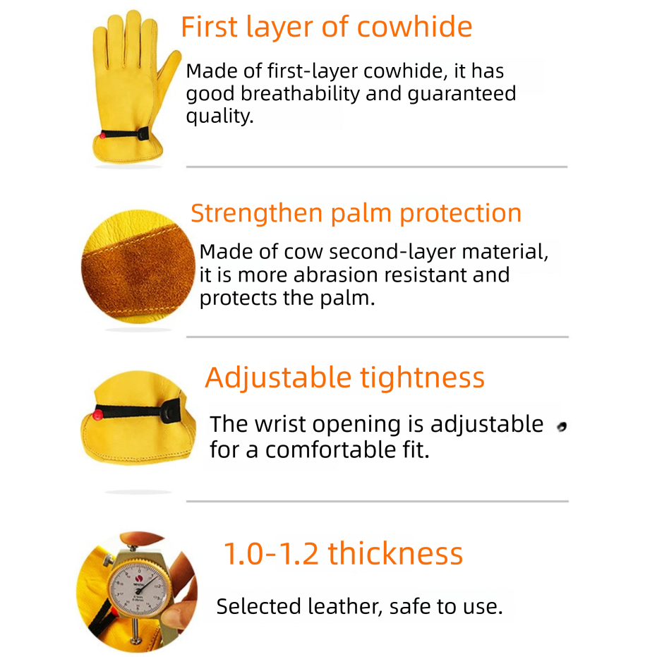 Size S Golden Yellow Top-Grain Cowhide Protective Work Gloves