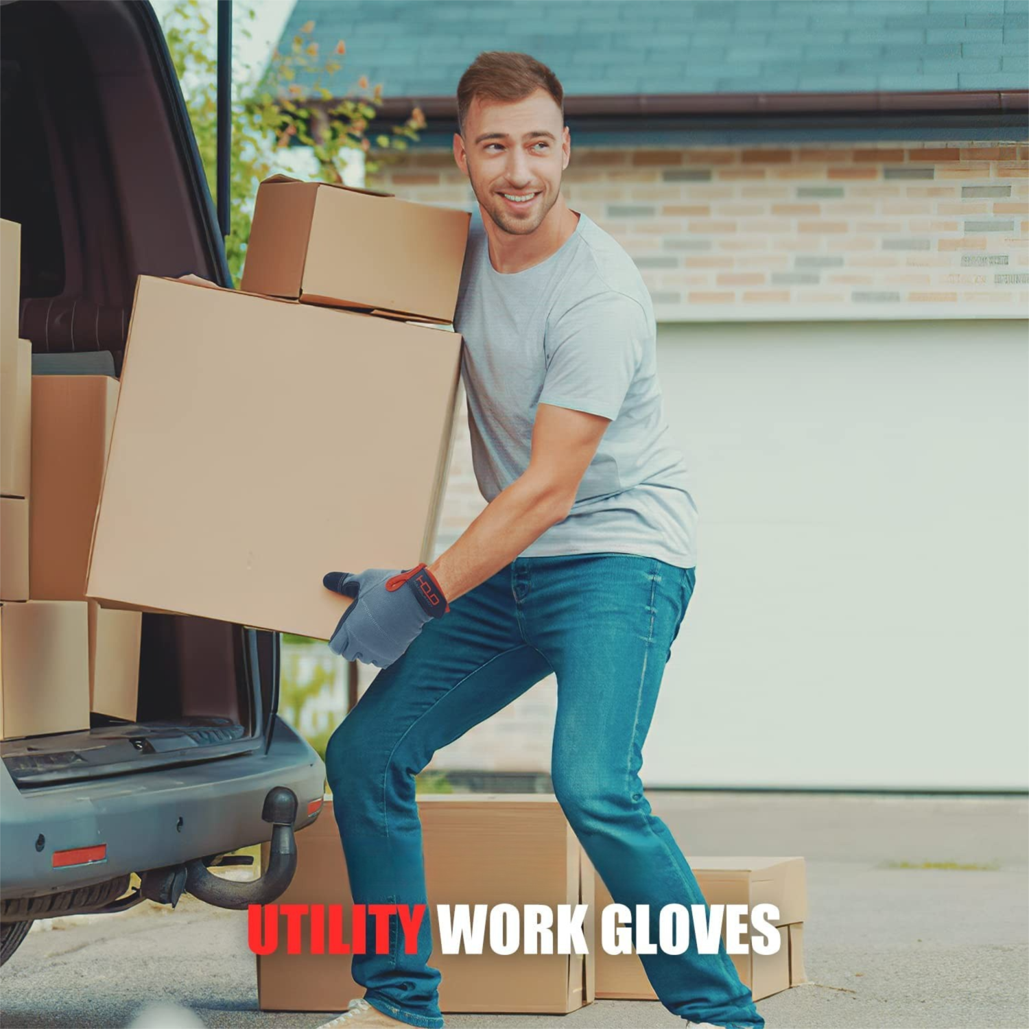 Size M Touchscreen Work Gloves - Reinforced Padded Palm with Shock Absorption - Lightweight Flexible Mechanic Gloves with Adjustable Wrist Strap