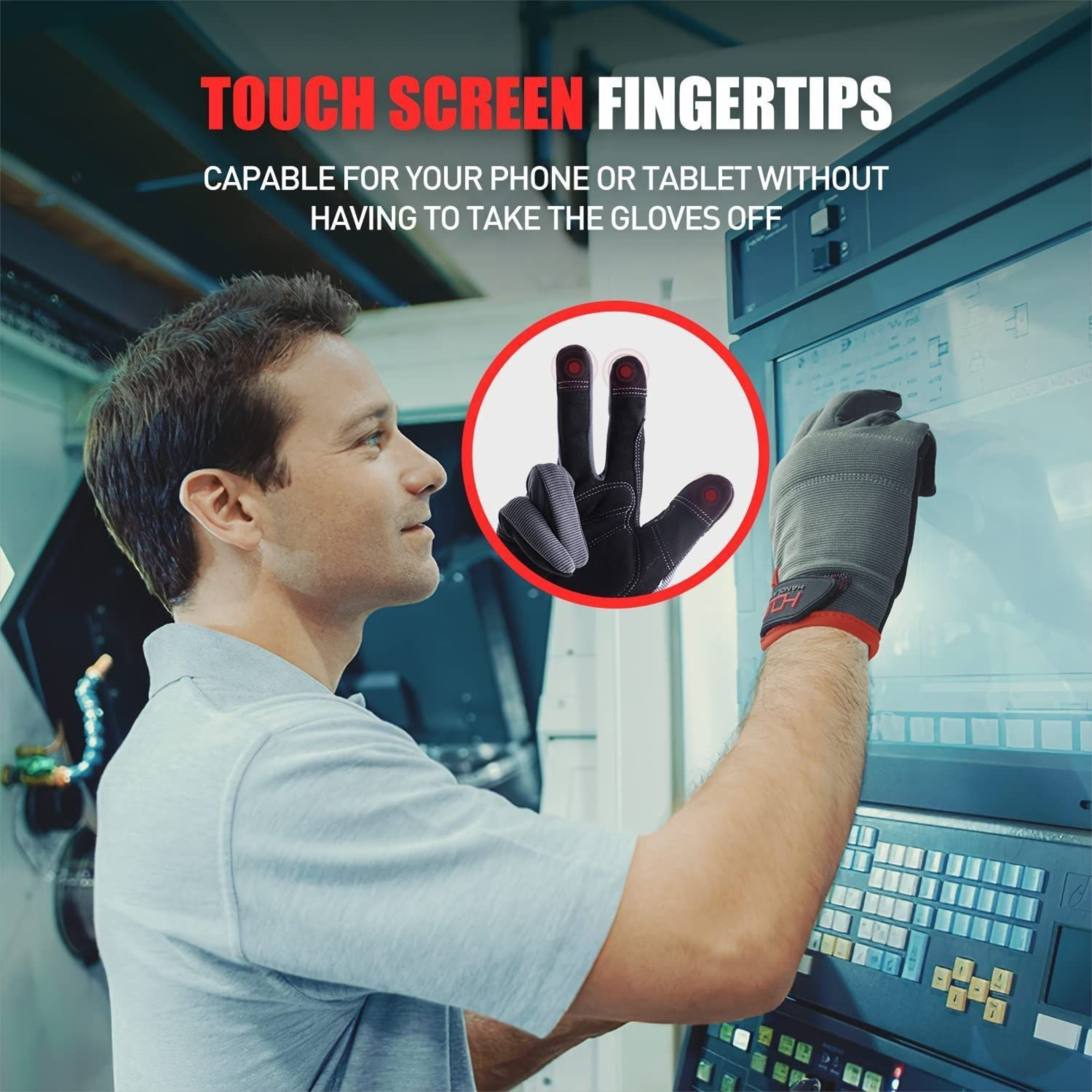 Size XL Touchscreen Work Gloves - Reinforced Padded Palm with Shock Absorption - Lightweight Flexible Mechanic Gloves with Adjustable Wrist Strap