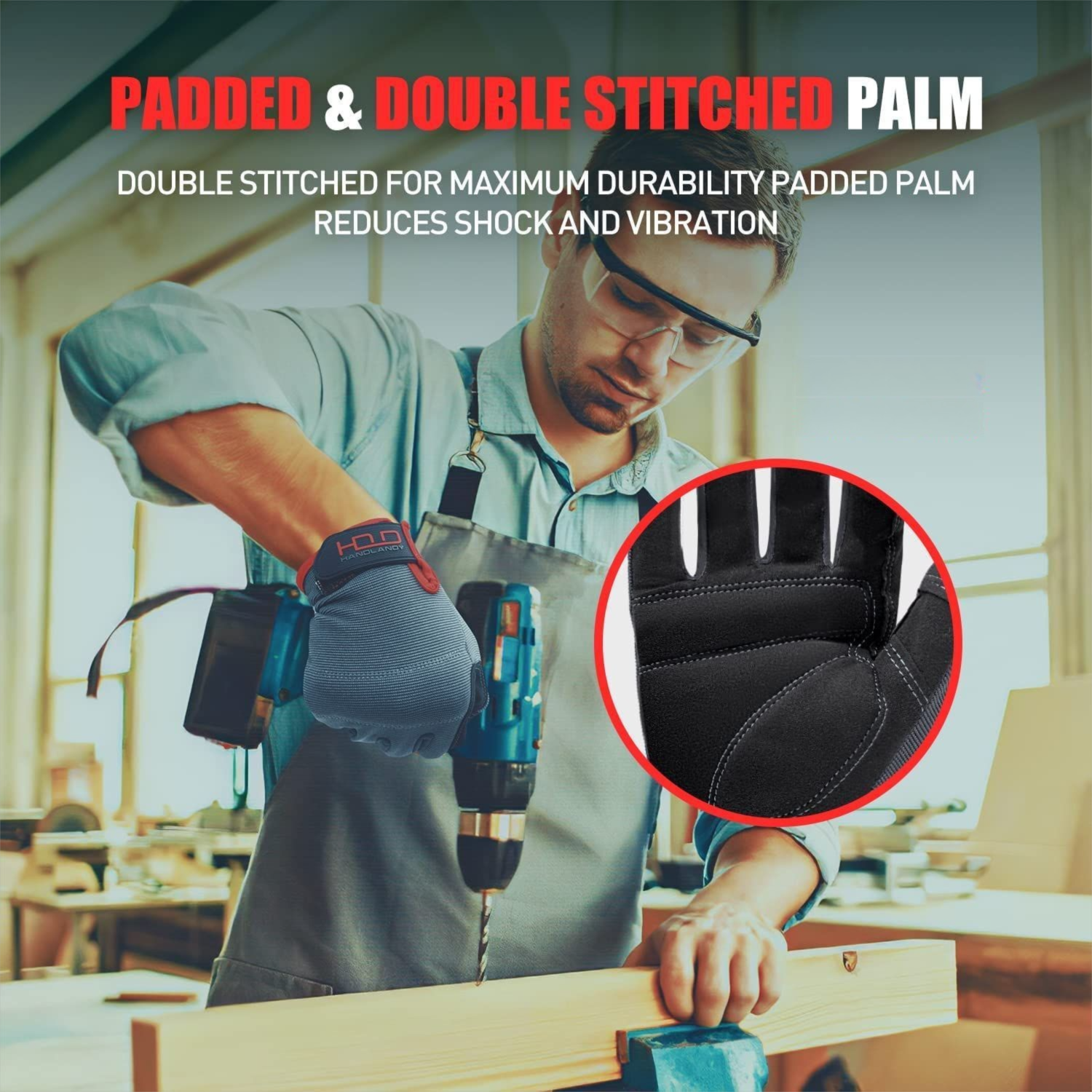 Size XL Touchscreen Work Gloves - Reinforced Padded Palm with Shock Absorption - Lightweight Flexible Mechanic Gloves with Adjustable Wrist Strap
