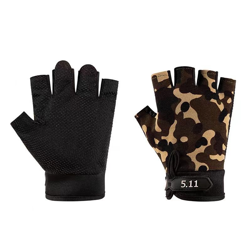 Camouflage Tactical Half Finger Gloves with Hard Knuckle Protection - Non-Slip Breathable Combat Gloves for Men and Women