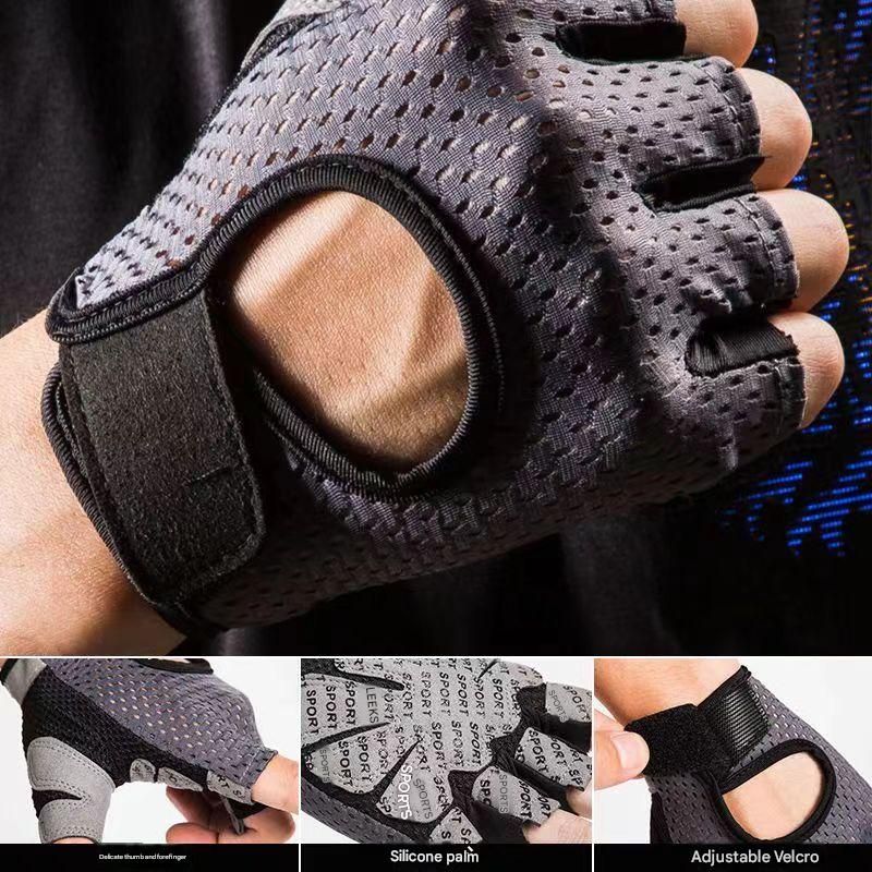 Grey Half Finger Fitness Gloves - Anti-Slip Breathable Gym Training Gloves for Weightlifting Cycling(Size:M)